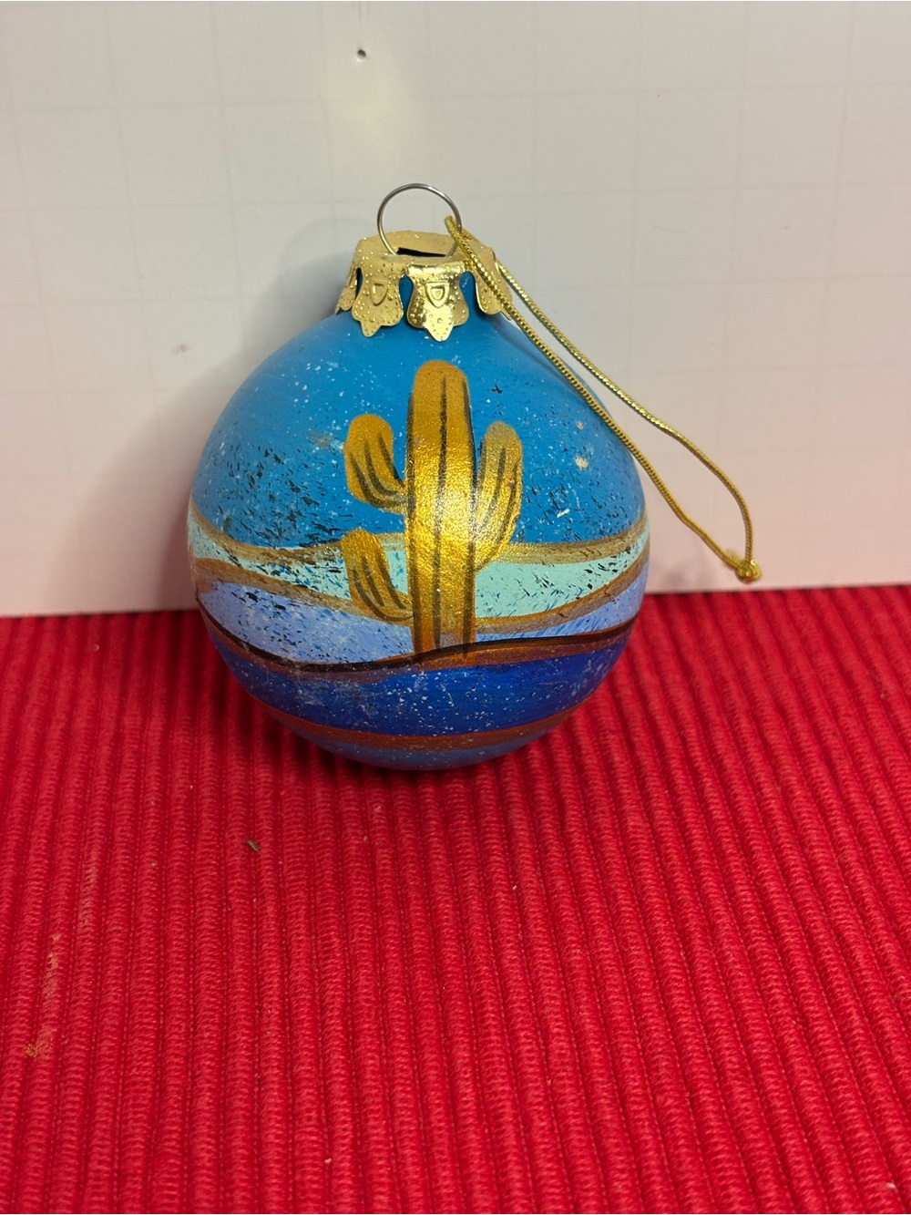 Old Tucson Blue and Gold Cactus Christmas Tree Ornament